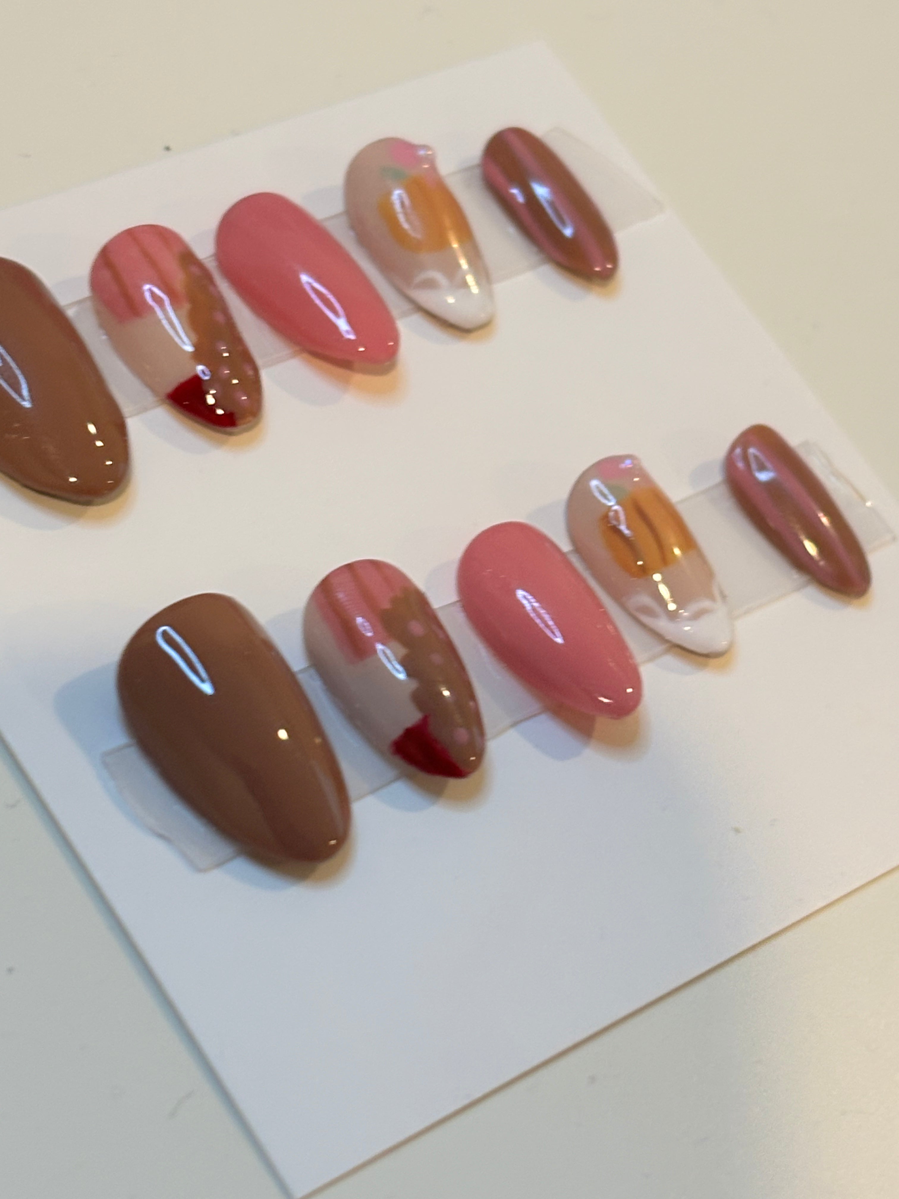 Pastel pink cottage fall/Thanksgiving nail set