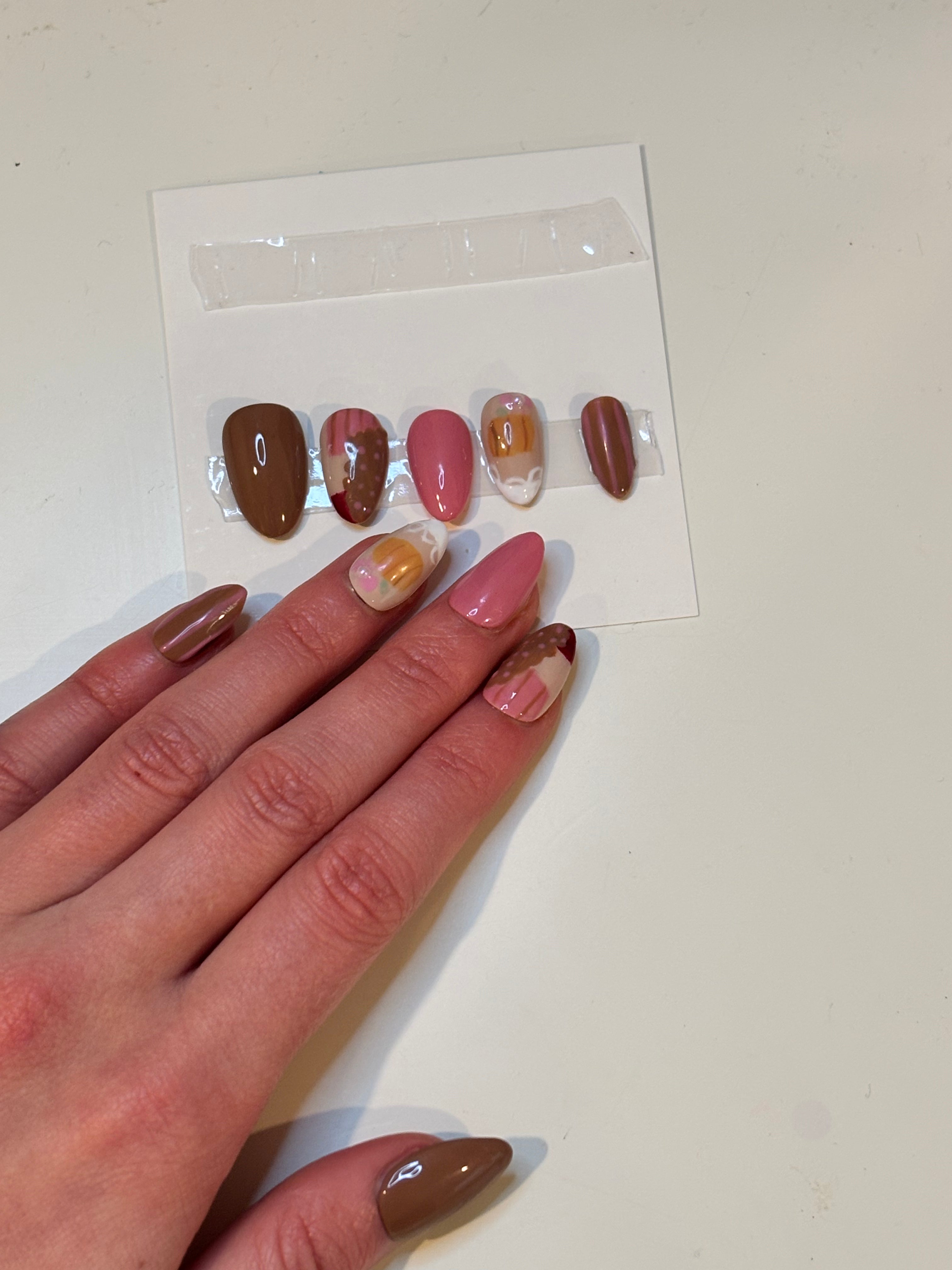 Pastel pink cottage fall/Thanksgiving nail set