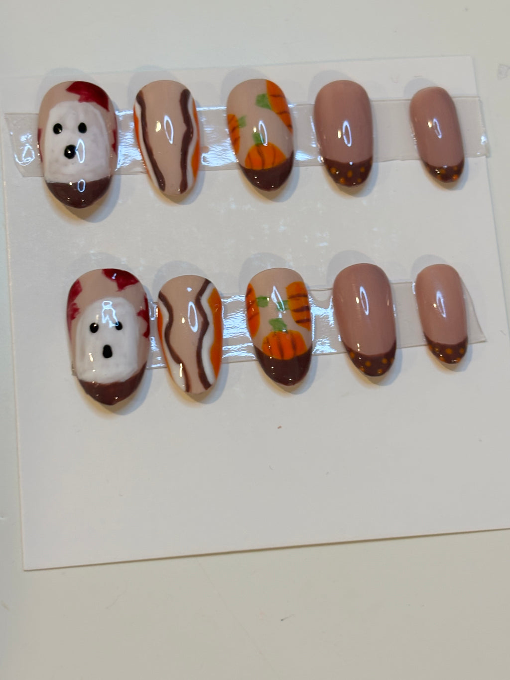 Cute fall ghost fall/ Thanksgiving pumpkin nails!