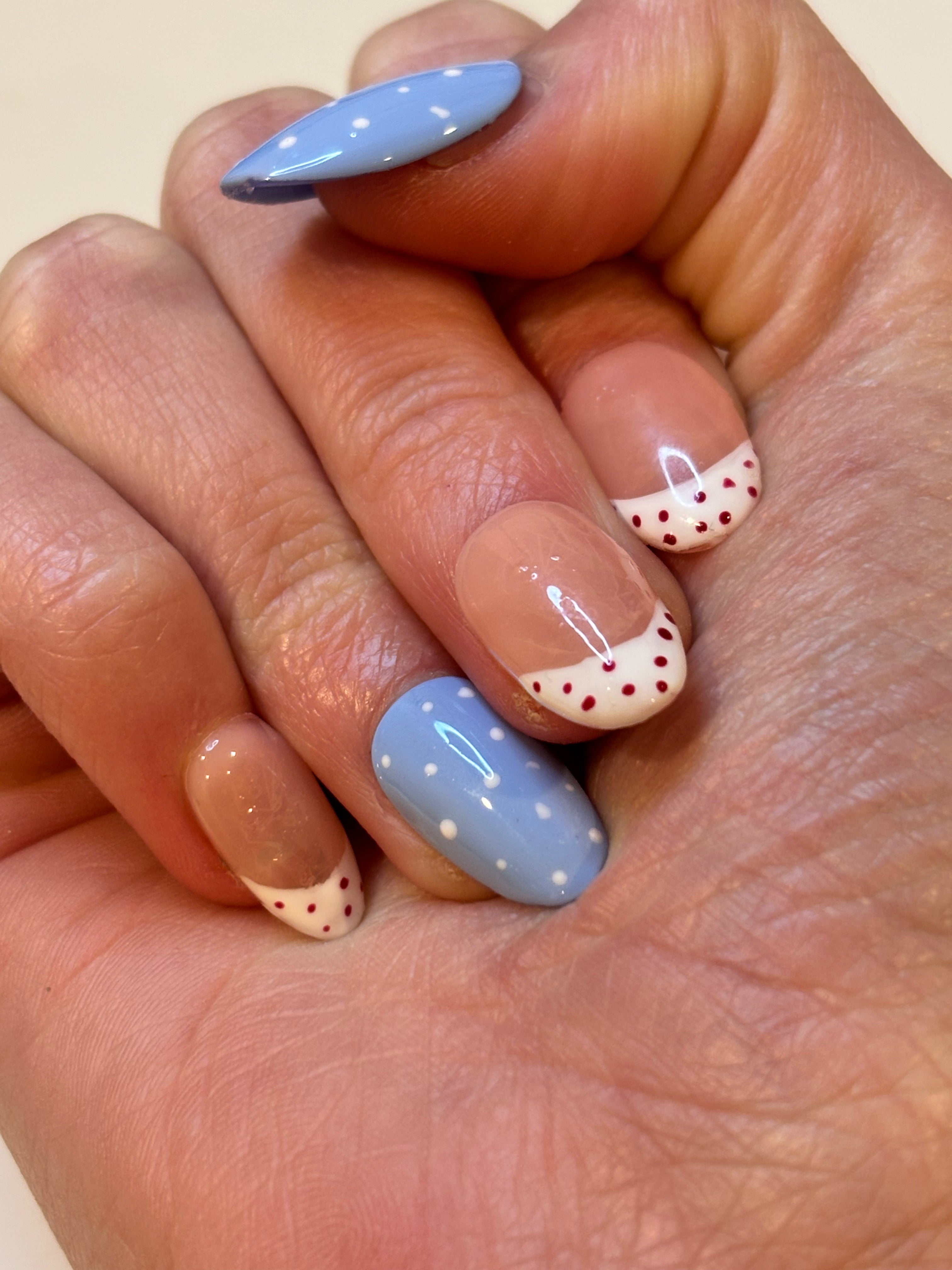 Cute red and blue polkadot nails